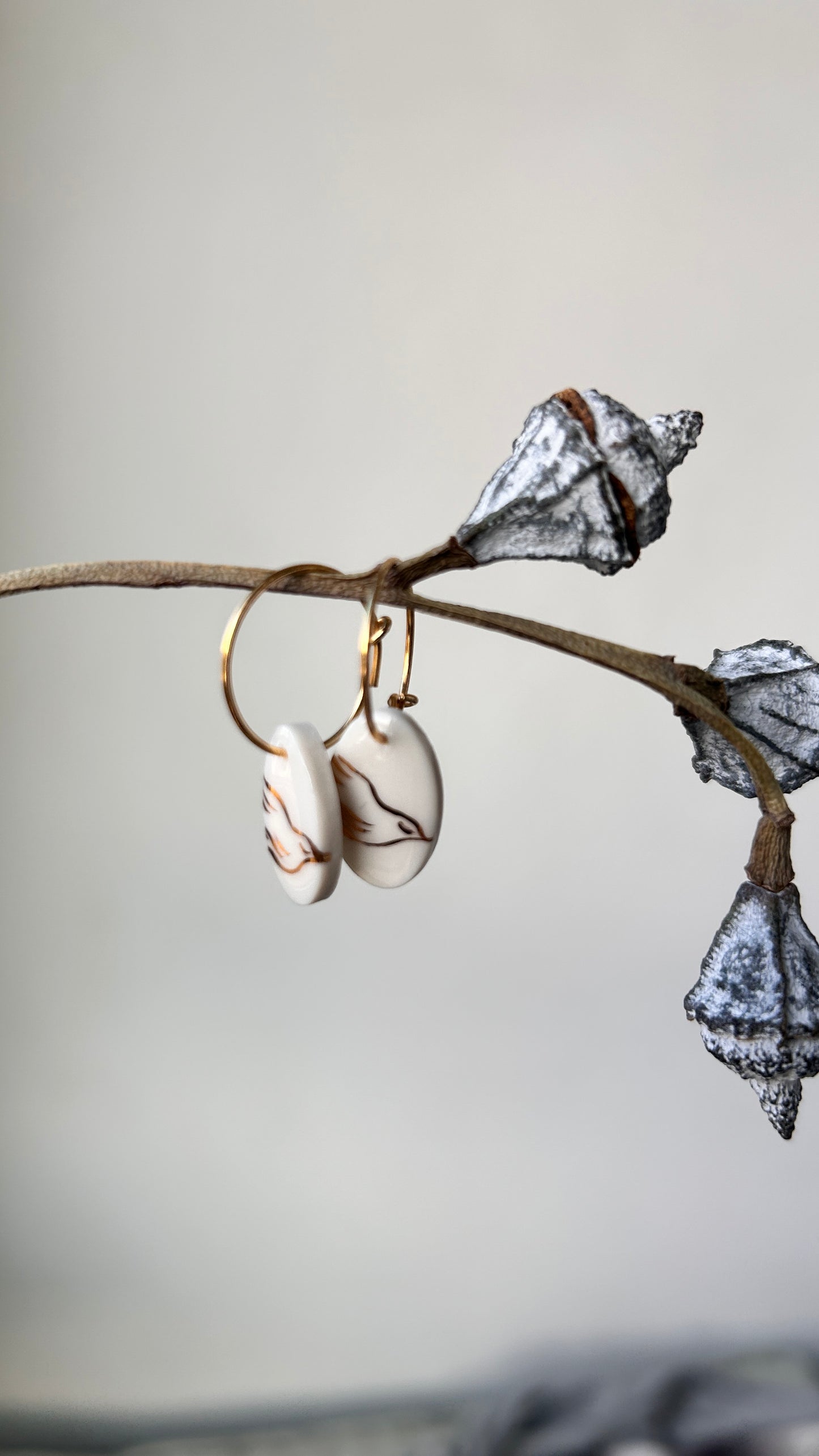 Porcelain dove earrings - 22 k gold luster