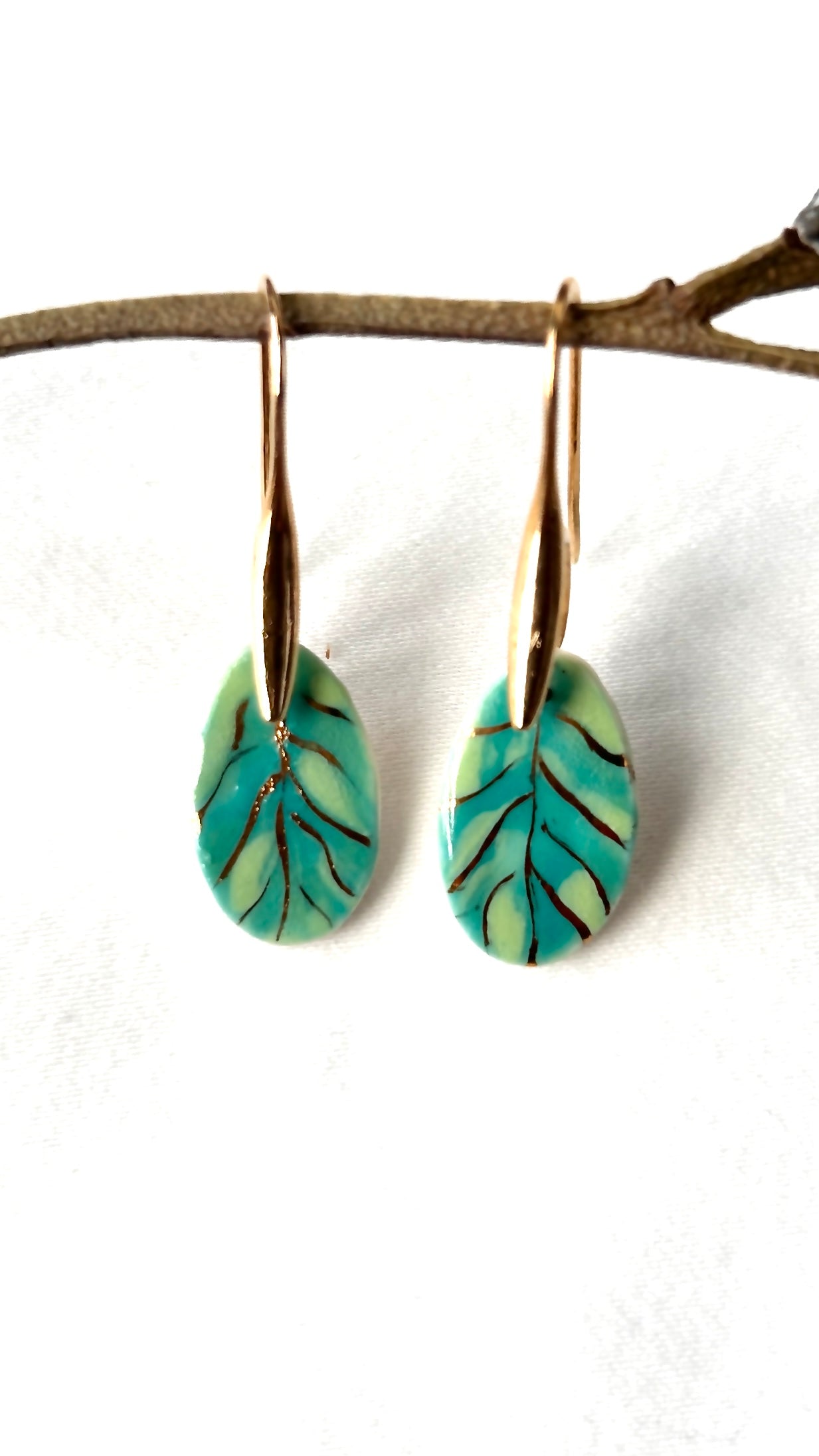 Porcelain Oval Leaf Earrings – Handmade Ceramic Botanical Earrings, Lightweight Artisan Jewelry