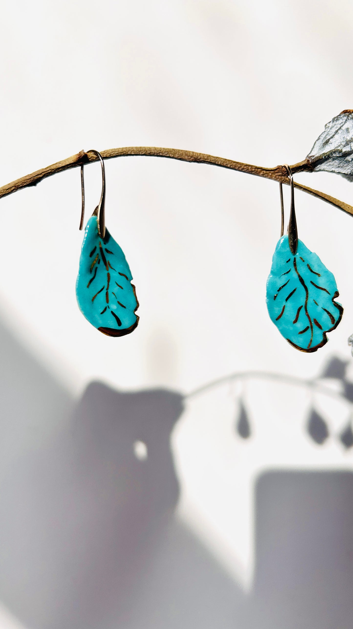 Porcelain green Leaf Earrings – Handsculpted Ceramic Botanical Earrings, Lightweight Artisan Jewelry