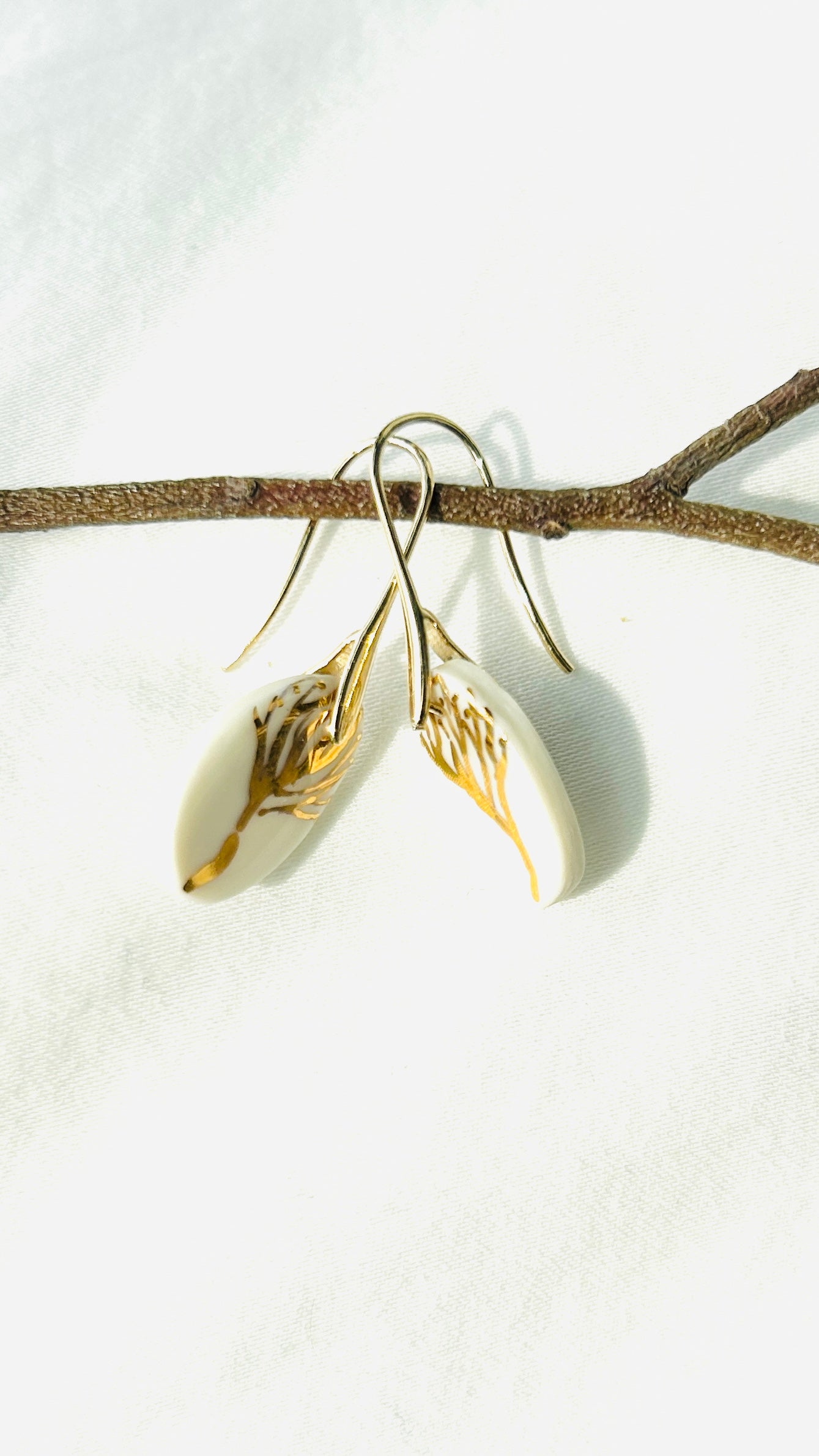 Porcelain Tree Earrings — Handcrafted Ceramic botanical ‑Inspired Jewelry with 22 k gold luster