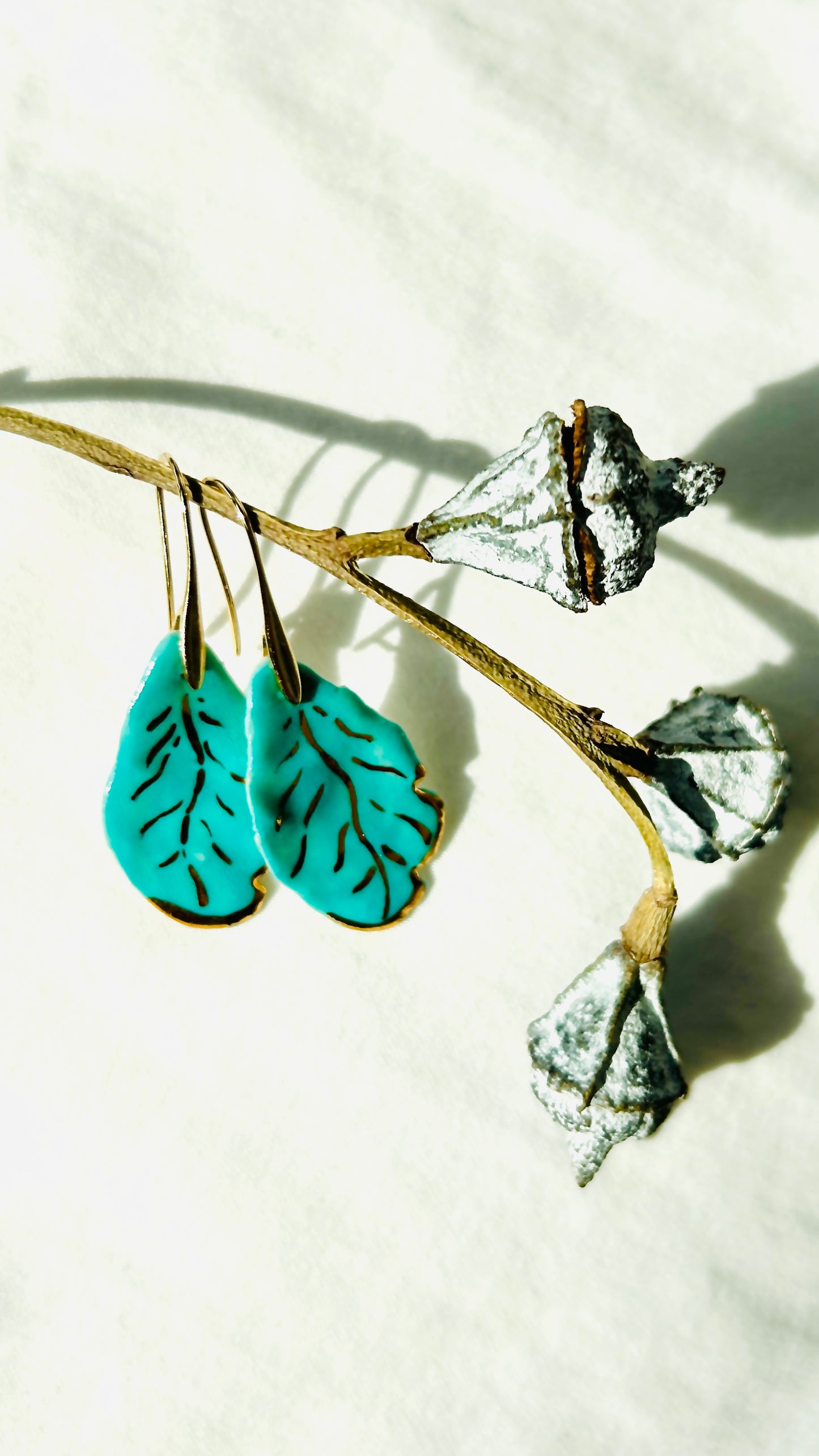 Porcelain green Leaf Earrings – Handsculpted Ceramic Botanical Earrings, Lightweight Artisan Jewelry