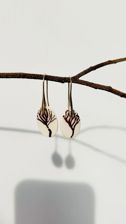 Porcelain Tree Earrings — Handcrafted Ceramic botanical ‑Inspired Jewelry with 22 k gold luster